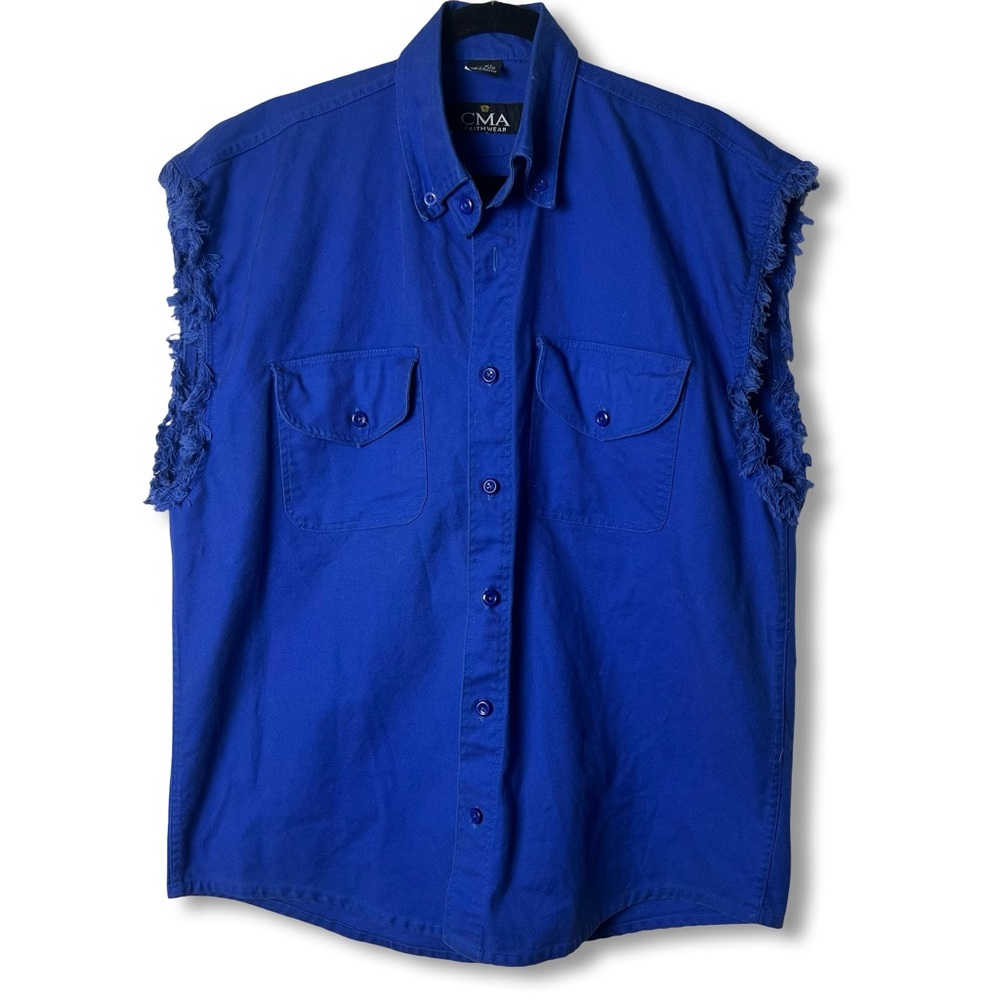 CMA Faithwear Christian Motorcyclists Assoc Blue Sleeveless Cut-Off Shirt Sz. XL